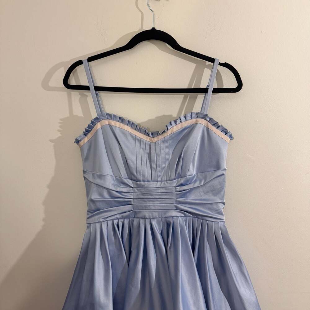 y2k betsey johnson blue satin pink tulle cocktail dress size 8 - Picture 3 of 10